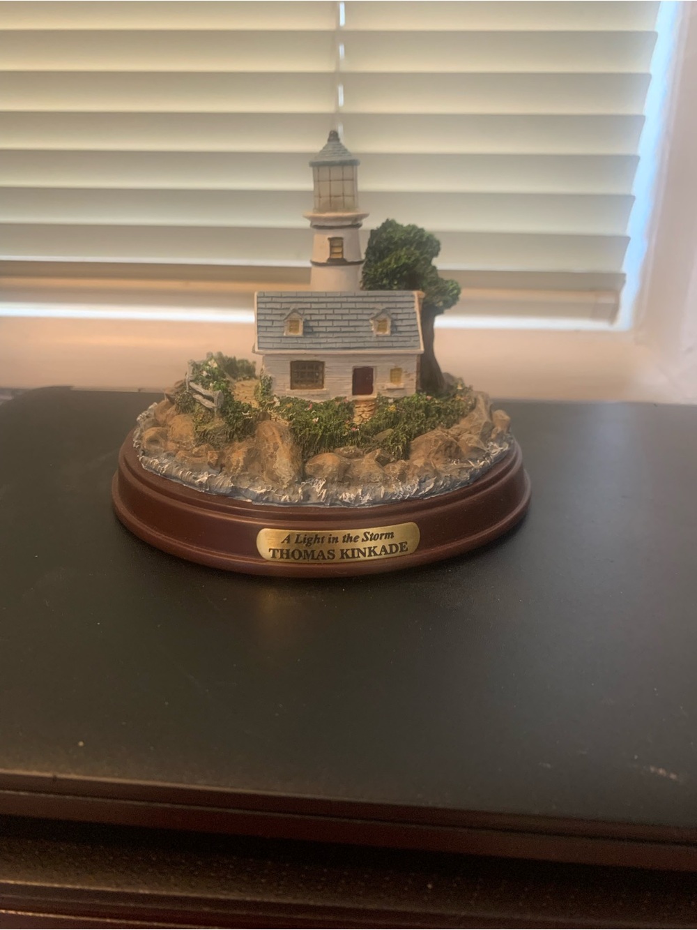 Thomas Kinkade Lighthouse Figurine in White, Brown & Green